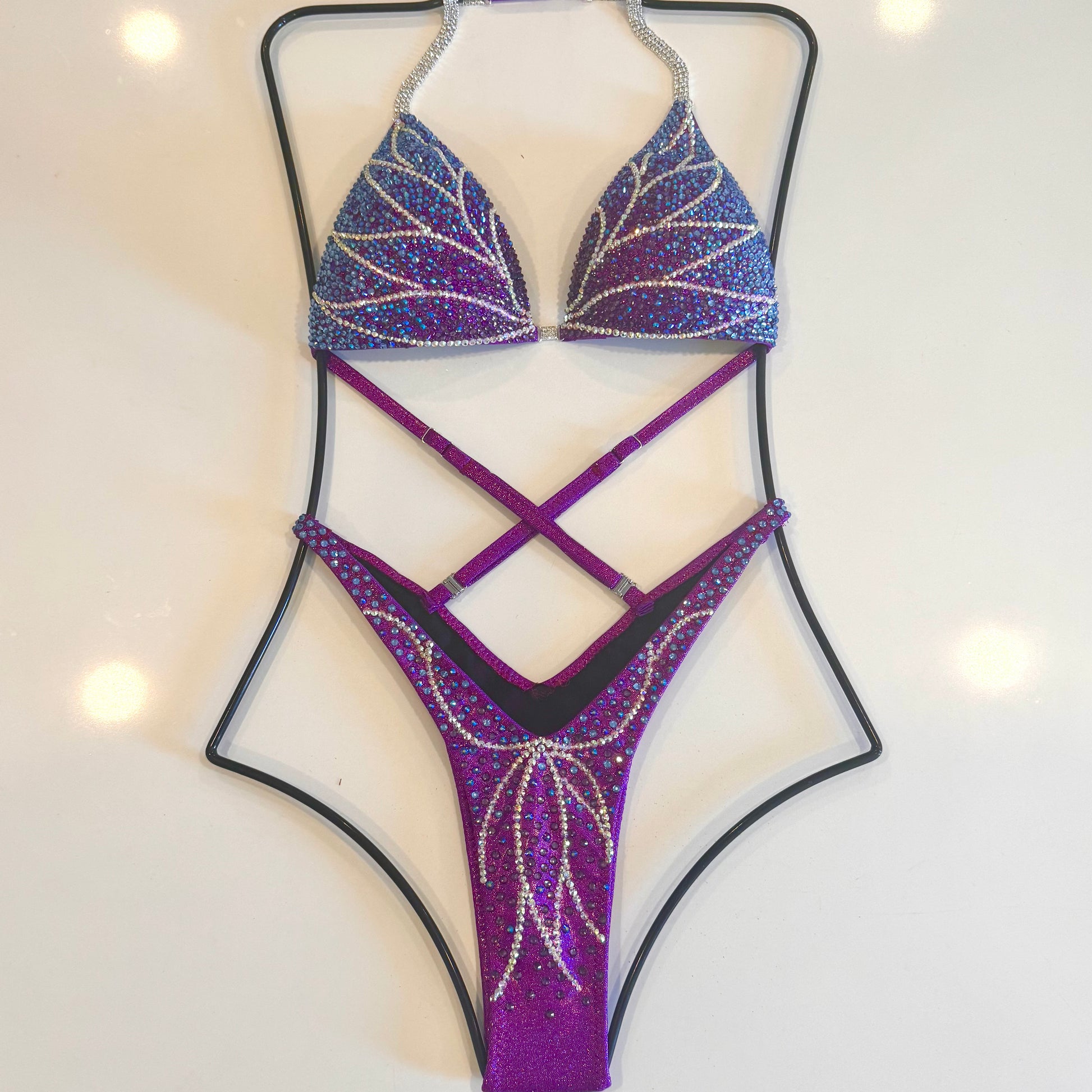 Purple to blue ombré Figure suit.  Competition Figure suit.  Denver, Colorado